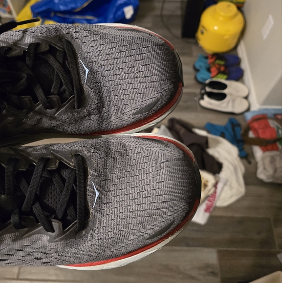 Gray And Orange Hoka Clifton 8 Running Shoes - Picture 5 of 9